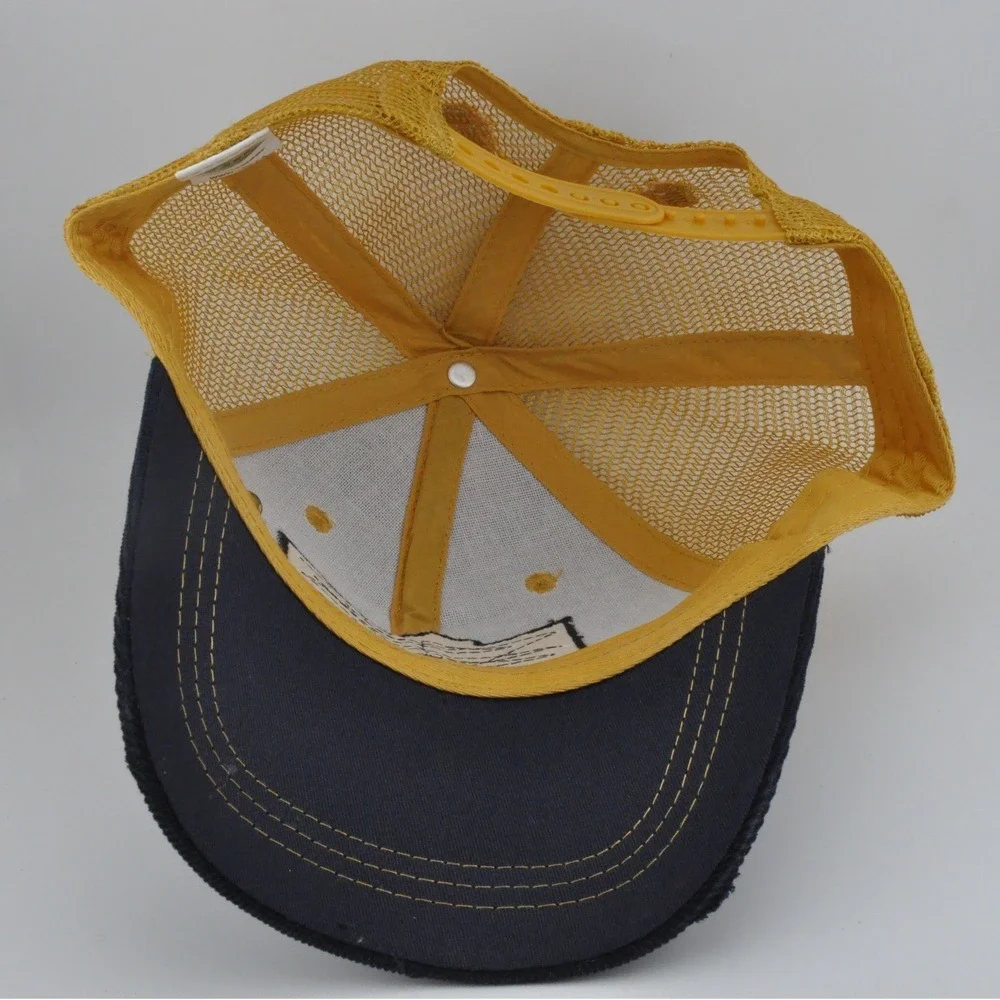 Budweiser Trucker Hat Navy Yellow Excellent Corduroy Mesh Snapback‎ Logo Patch